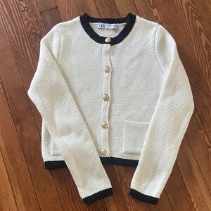 Zara Ivory and Black Button-Up Cardigan